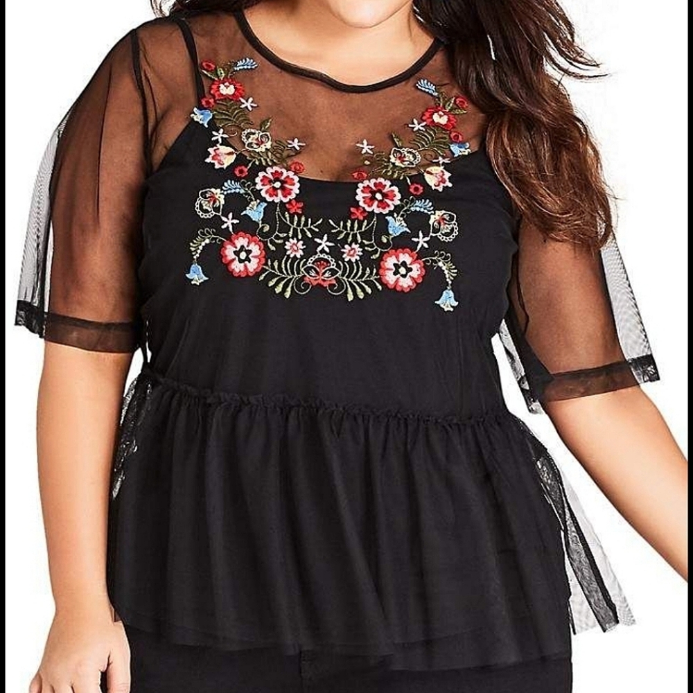 🎉4xHP🎉 NWT City Chic Love Mesh Floral Embroidered Top Set XL/22